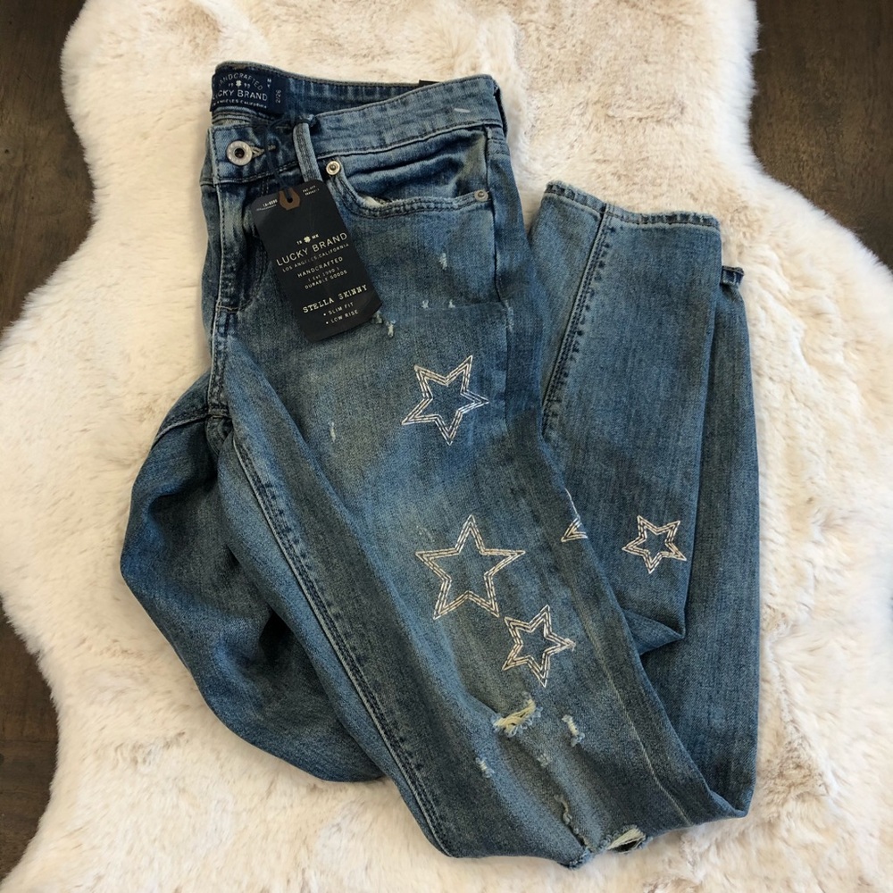 Lucky Stella skinny star embroidered jeans